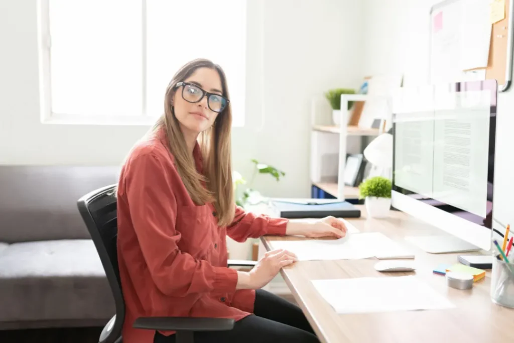 Female news writer researching for her next project.